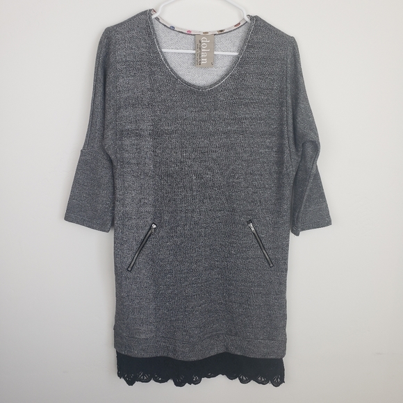 Anthropologie Dolan Fiona Dark Grey Black Lace Hem Tunic Dress Small - Picture 2 of 8